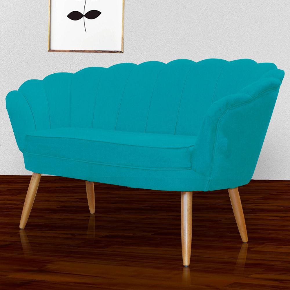 Namoradeira Estofada Decorativa Para Recepção Pétala Suede Azul Turquesa - LM DECOR