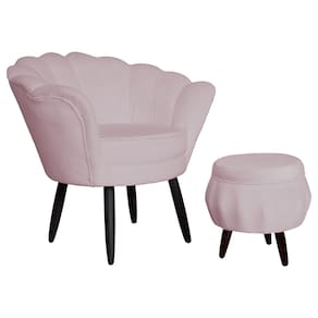 Conjunto Poltrona Estofada Com Puff Sala de Estar Pétala Suede Rose - LM DECOR