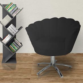 Poltrona Para Sala de Estar Com Base Giratória de Metal Pétala Suede Preto - LM DECOR