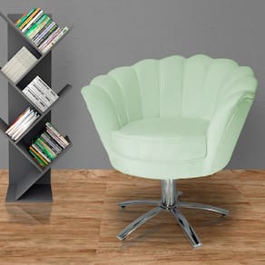 Poltrona Estofada Com Base Giratória de Metal Pétala Veludo Verde Chá - LM DECOR