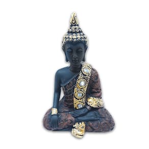 Buda Tailandês da Meditação Yoga Preto Marrom 12 cm