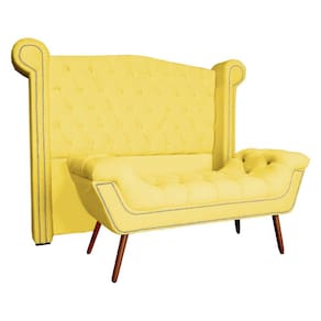 Conjunto Sienna Cabeceira e Recamier Solteiro 90 Cm Suede Amarelo - LM DECOR