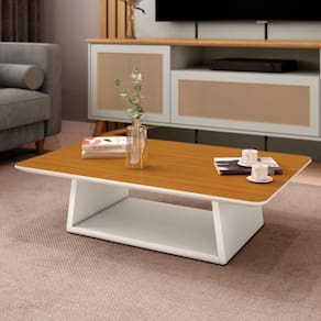 Mesa De Centro Retangular Com Tampo Em Mdf Oxford Cor:offwhite E Cedro Offwhite E Cedro
