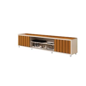 Rack Para Tv Até 70" 2 Portas Ripadas Roma 220cm Cor:offwhite E Cedro Offwhite E Cedro
