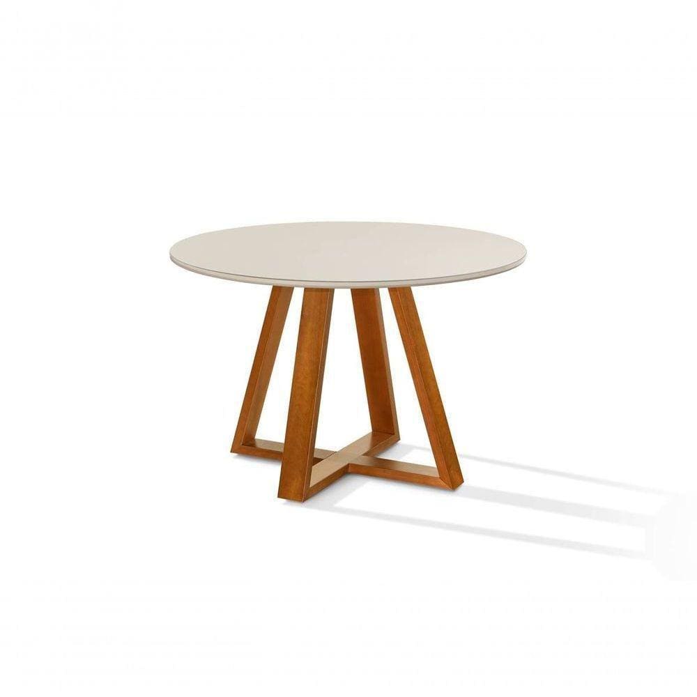 Mesa Redonda De Jantar Bela Com Pés Madeira Tampo Vidro/mdf