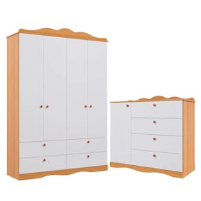Quarto de Bebê Completo com Cômoda e Guarda Roupa 100% MDF Encanto Permóbili Baby Nature/Branco