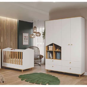 Quarto Infantil Berço sem Colchão + Guarda Roupas Branco/Nature - Permóbili Baby