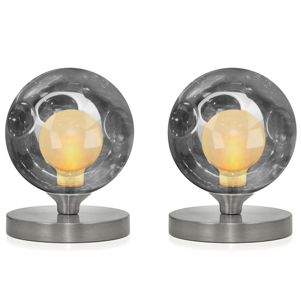 2 Luminárias de mesa Globo Harmony Fumê Base Redonda Escovad
