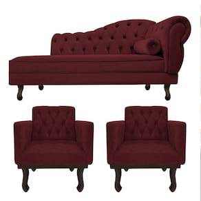 Kit Diva Recamier Diana 185cm Lado Esquerdo E 02 Poltronas Classic Suede - Adj Decor Cor Bordô