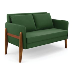 Namoradeira 2 Lugares Lana Suede Verde Base De Madeira - D`rossi