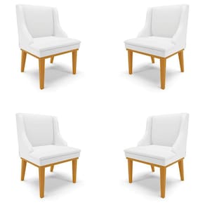 Kit 4 Cadeiras Decorativas Sala De Jantar Base Fixa De Madeira Firenze Pu Branco Fosco/castanho