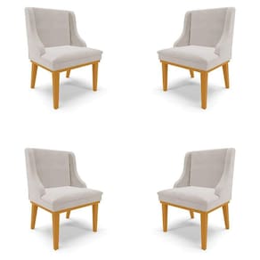 Kit 4 Cadeiras Decorativas Sala De Jantar Base Fixa De Madeira Firenze Veludo Cinza/castanho