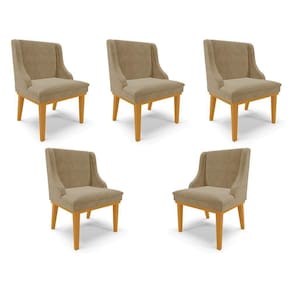Kit 5 Cadeiras Decorativas Sala De Jantar Base Fixa De Madeira Firenze Suede Nude/castanho G19