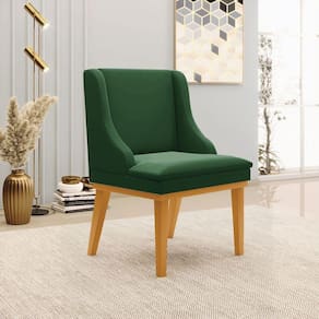 Cadeira Decorativa Sala De Jantar Base Fixa De Madeira Firenze Veludo Verde Esmeralda/castanho G19