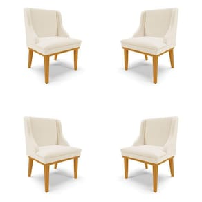 Kit 4 Cadeiras Decorativas Sala De Jantar Base Fixa De Madeira Firenze Linho Bege/castanho G19