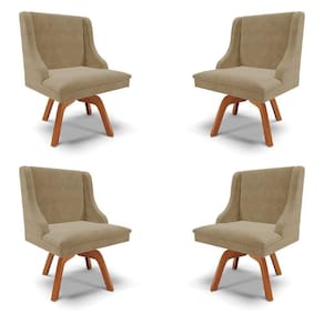 Kit 4 Cadeiras Decorativas Sala De Jantar Base Giratória De Madeira Firenze Suede Nude/natural G19