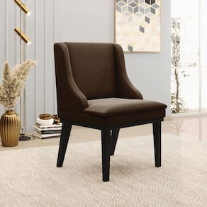 Cadeira Decorativa Sala De Jantar Base Fixa De Madeira Firenze Suede Marrom/preto G19 - Gran Belo