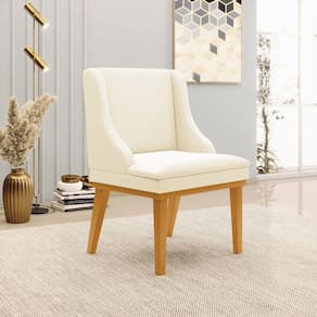 Cadeira Decorativa Sala De Jantar Base Fixa De Madeira Firenze Veludo Bege/castanho G19 - Gran Belo