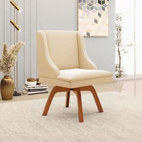 Cadeira Decorativa Sala De Jantar Base Giratória De Madeira Firenze Suede Bege/natural G19