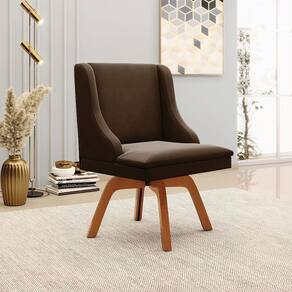 Cadeira Decorativa Sala De Jantar Base Giratória De Madeira Firenze Suede Marrom/natural