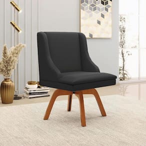 Cadeira Decorativa Sala De Jantar Base Giratória De Madeira Firenze Pu Preto Fosco/natural G19