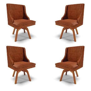 Kit 4 Cadeiras Decorativas Sala De Jantar Base Giratória De Madeira Firenze Pu Nozes/natural