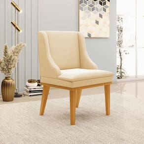 Cadeira Decorativa Sala De Jantar Base Fixa De Madeira Firenze Suede Bege/castanho G19 - Gran Belo
