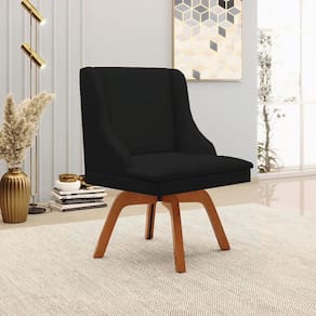 Cadeira Decorativa Sala De Jantar Base Giratória De Madeira Firenze Linho Preto/natural G19