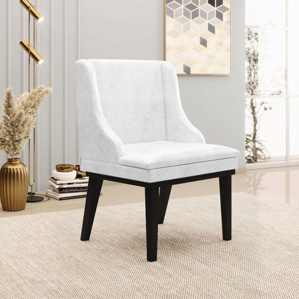 Cadeira Decorativa Sala De Jantar Base Fixa De Madeira Firenze Pu Branco Brilho/preto G19
