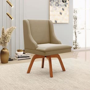 Cadeira Decorativa Sala De Jantar Base Giratória De Madeira Firenze Suede Nude/natural