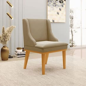 Cadeira Decorativa Sala De Jantar Base Fixa De Madeira Firenze Suede Nude/castanho G19 - Gran Belo