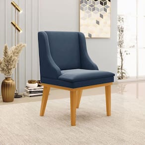 Cadeira Decorativa Sala De Jantar Base Fixa De Madeira Firenze Suede Azul Marinho/castanho G19