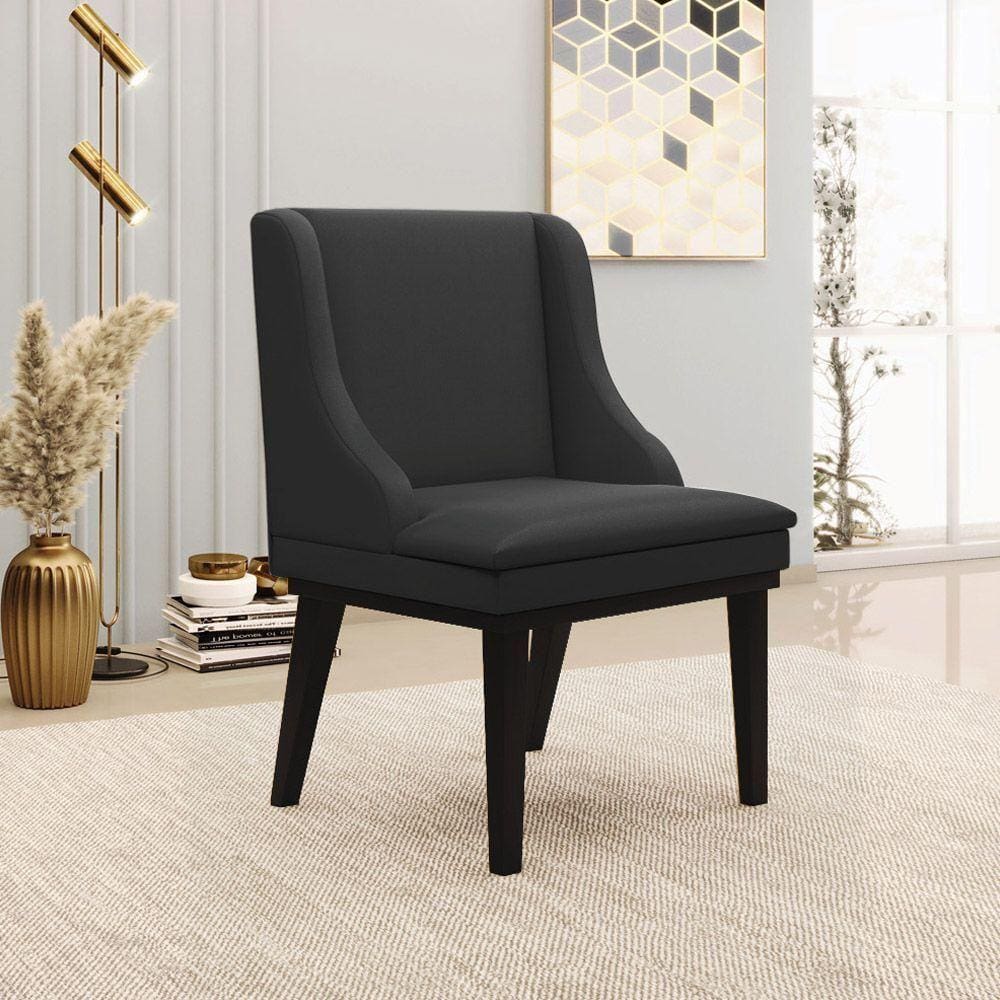 Cadeira Decorativa Sala De Jantar Base Fixa De Madeira Firenze Pu Preto Fosco G19 - Gran Belo