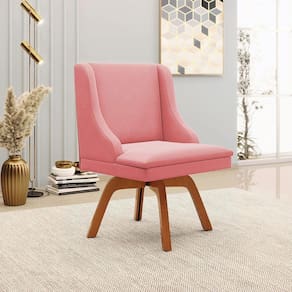 Cadeira Decorativa Sala De Jantar Base Giratória De Madeira Firenze Suede Rosê/natural G19