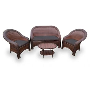 Conjunto De Sofá Fibra Sintética Karibe-1 Sofá 2L+2 Poltronas+1 Mesa Centro- Duna Preto