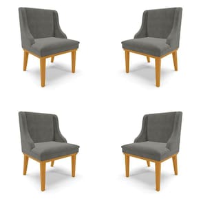 Kit 4 Cadeiras Decorativas Sala De Jantar Base Fixa De Madeira Firenze Suede Grafite/castanho