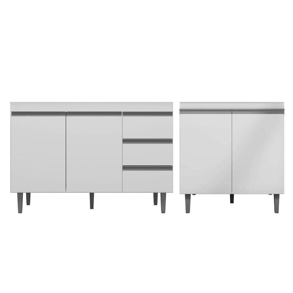 Balcão Gabinete Pia 100Cm E Armário Para Cooktop Branco