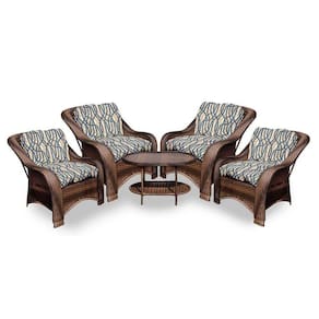Conjunto De Poltronas Fibra Sintética Melo - 4 Poltronas + 1 Mesa Centro - Tecido Corda Náutica