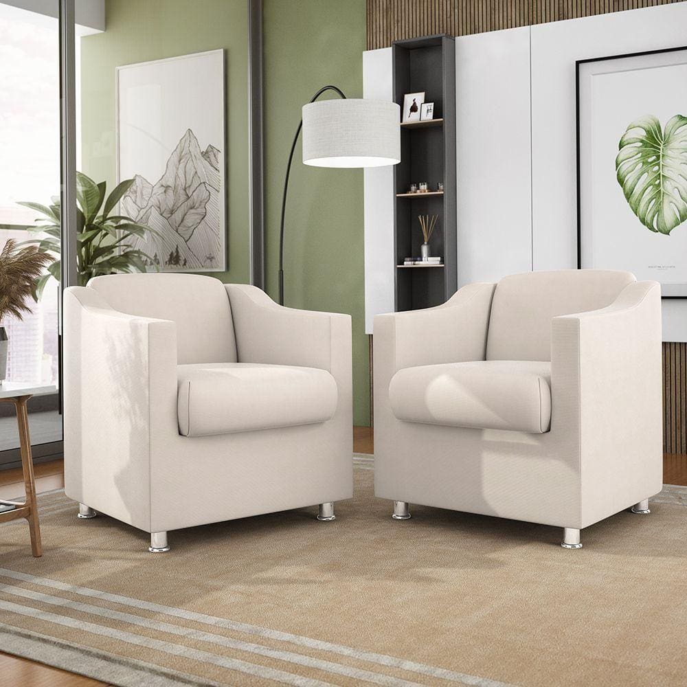 Kit 2 Poltronas Decorativas Reforçada Consultório Sala Suede Cor:Bege