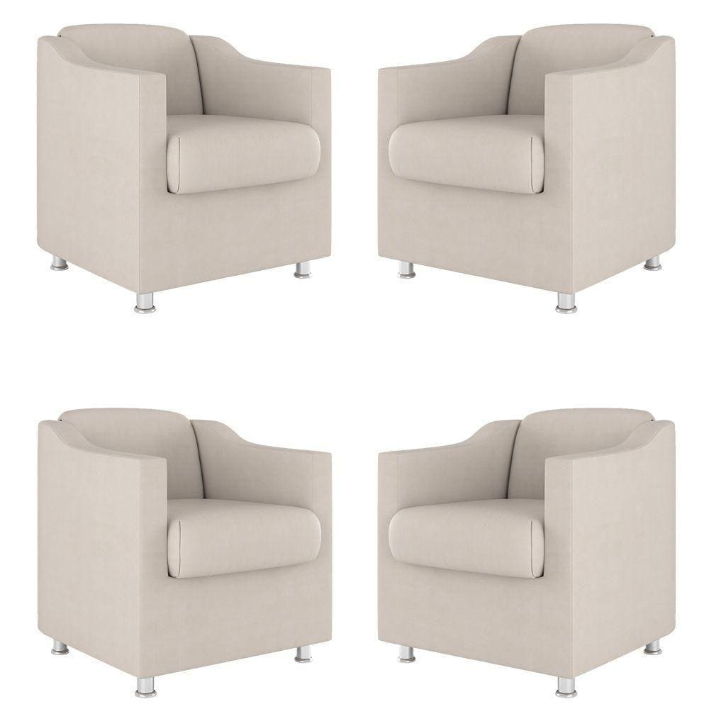 Kit 4 Poltronas Decorativas Clinica Sala Recepção Tecido Suede Cor:Bege