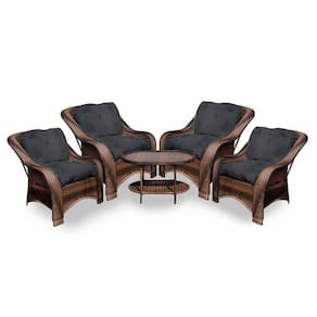 Conjunto De Poltronas Fibra Sintética Melo - 4 Poltronas + 1 Mesa Centro - Tecido Duna Preto