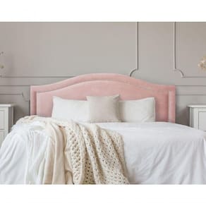 Cabeceira Queen Curva Luxo 160x60 Veludo Rosê - Tachas Prata