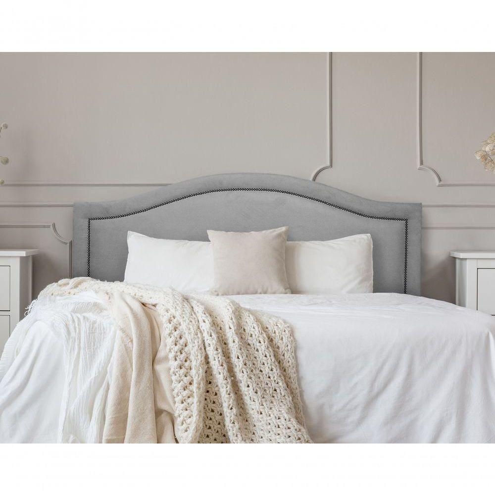 Cabeceira Casal Curva Luxo 140x60 Suede Cinza - Tachas Fumê