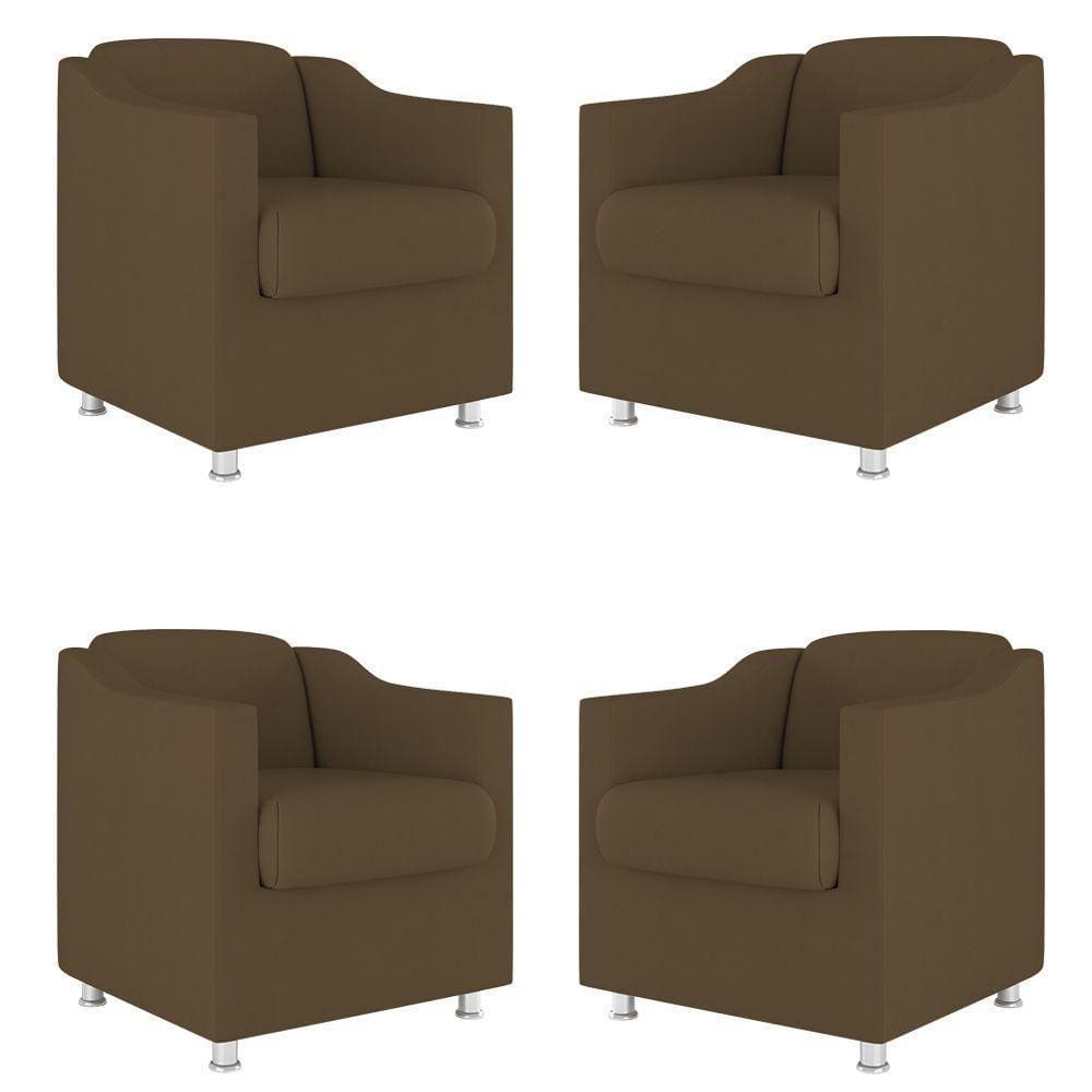 Kit 4 Poltronas Tilla Decorativas Consultório Sala Tecido Suede Cor:Marrom