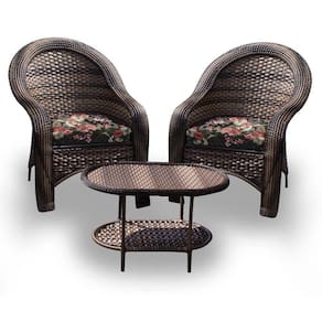 Conjunto De Poltronas Fibra Sintética Karibe - 2 Poltronas + 1 Mesa Centro - Tecido Maui Preto