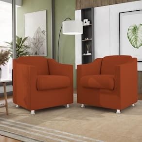 Kit 2 Poltronas Decorativas Reforçada Consultório Sala Suede Cor:Terracota