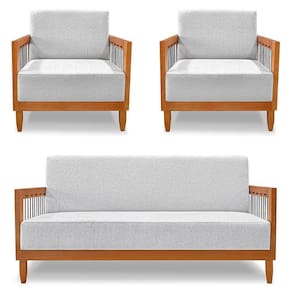 Kit 2 Poltronas E Sofá Living 2 Lugares Marilia 1,60m Linho Cinza Base Em Madeira Castanho - Pallazio