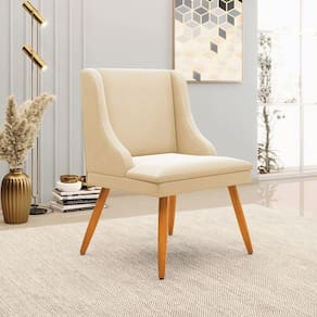 Cadeira Decorativa Sala De Jantar Pés Palito De Madeira Firenze Suede Bege/natural G19 - Gran Belo