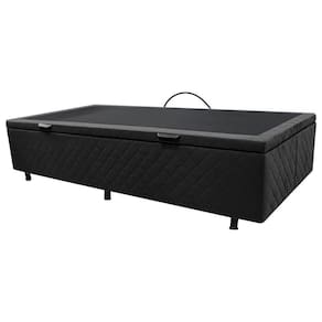 Base Box Baú Para Cama Solteiro 88x188cm Liz S05 Suede Bordado Preto - Mpozenato