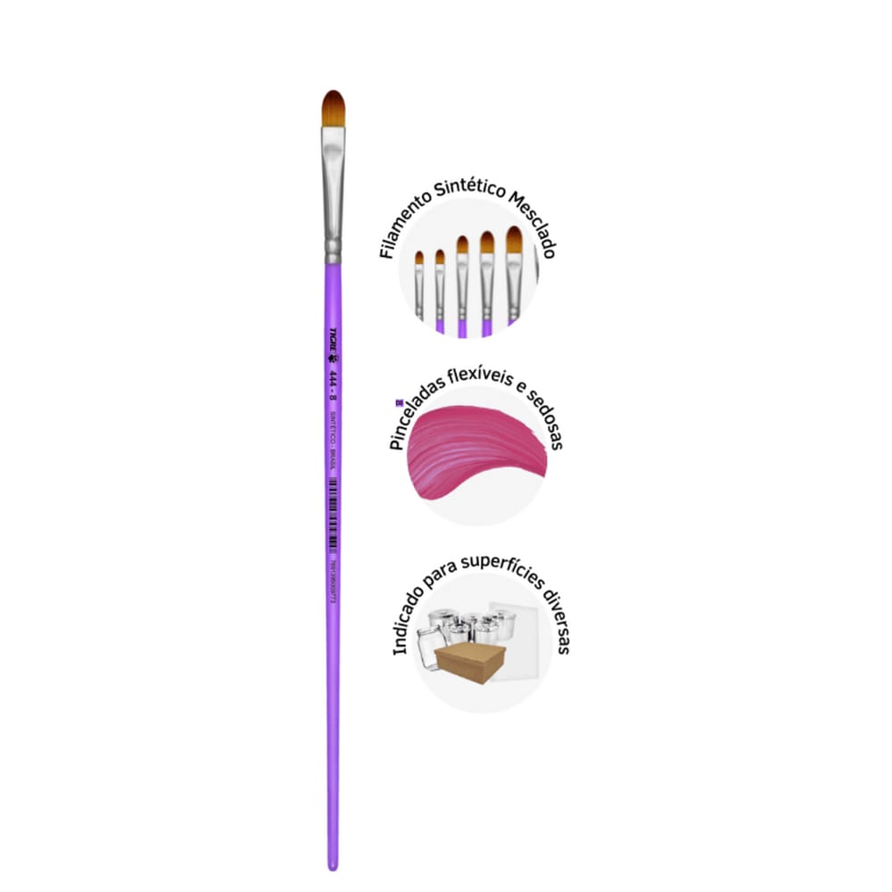 Pincel Lingua de Gato Tecido Madeira Tinta A Óleo 444 Artista Nº 8 Tigre